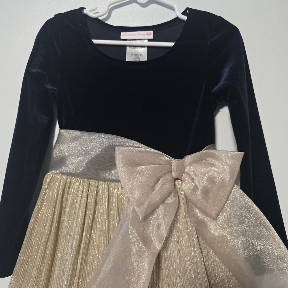 5T Toddler Girls' Bonnie Jean Blue/Gold Holiday Dress - Picture 2 of 9